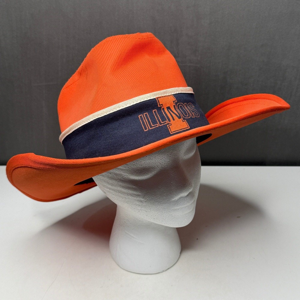 Vintage University of Illinois Cowboy Hat Large Orange Blue Fighting Illini RARE